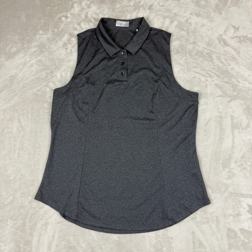 Callaway Sleeveless Polo Shirt Womens XL Charcoal Golf Opti-Dri Performance Top